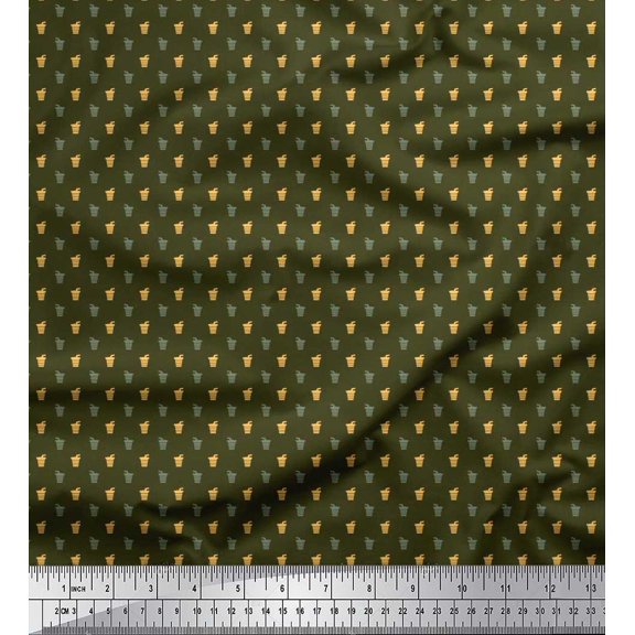 Soimoi Velvet Fabric Straw & Coffee Glass Shirting Decor Fabric Printed Yard 58 Inch Wide