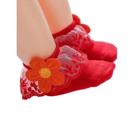 

Xingqing Infant Baby Girls Ruffle Flower Ankle Socks Fall Winter Sweet Eyelet Frilly Lace Princess Short Socks
