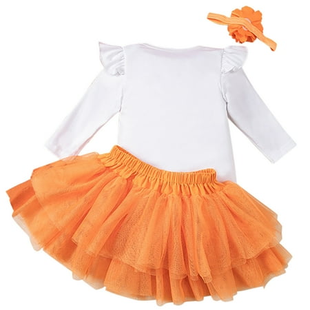 

Infant Toddler Outfits Christmas Halloween Kids Girls Pumpkins Letters Prints Romper Skirt Hairband 3 Pieces Clothing Sets Size 12-18 Months