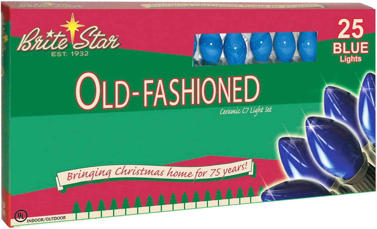 Brite Star Vintage Christmas String Lights Blue C7 25 Feet - Old-Fashioned Bulbs Perfect for Christmas - Patriotic Decorations, Indoor and Outdoor Use.