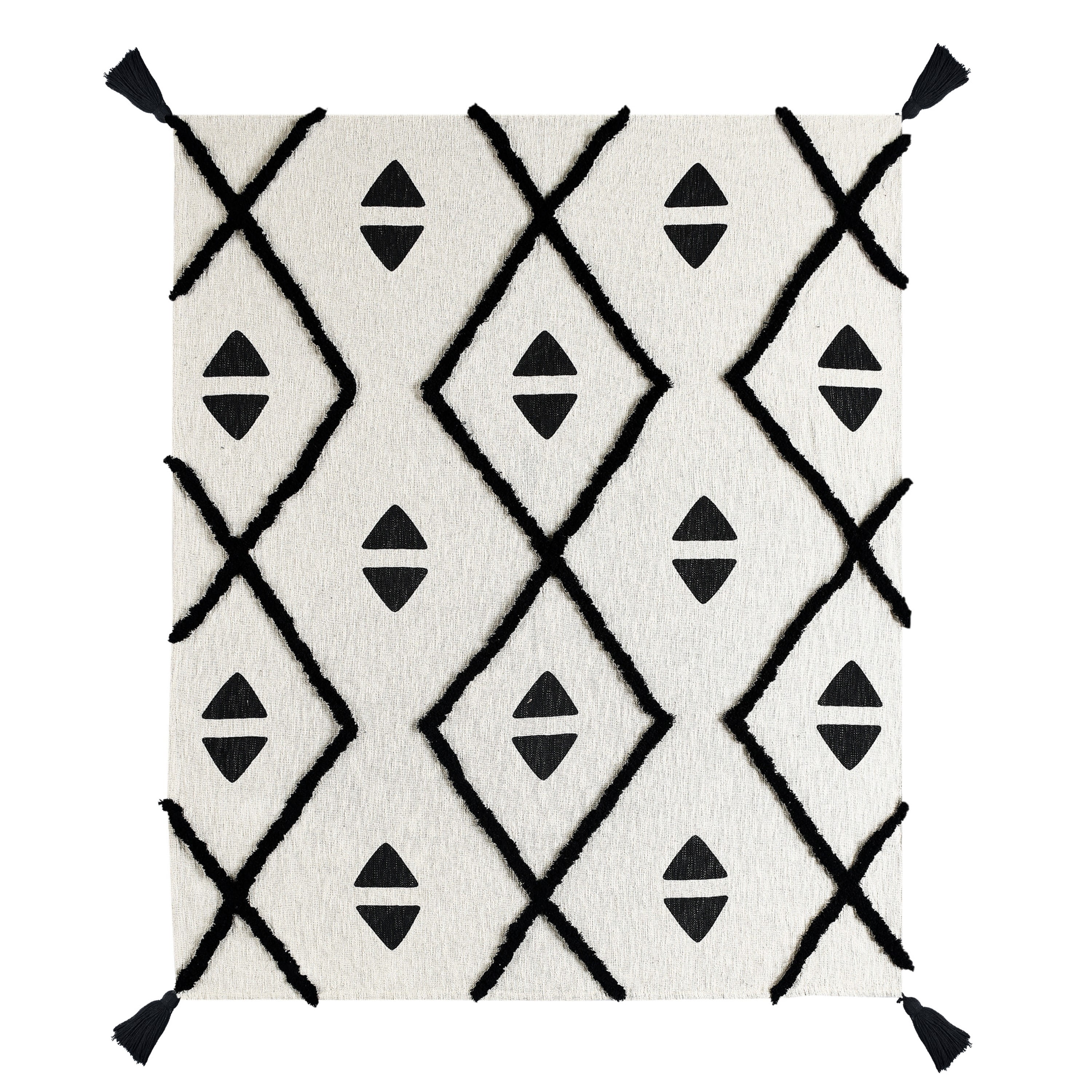 LR Home and Evette Rios Cream and Black Diamond Stripe Cotton Throw Blanket, 50" x 60"