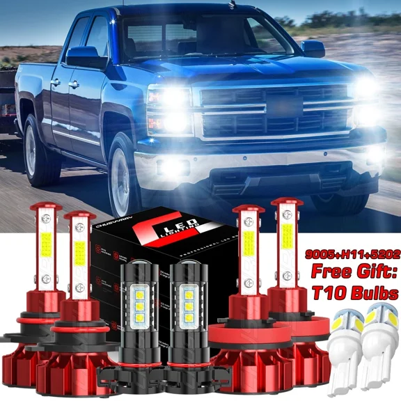 For Chevy Silverado 1500 2007-2015 6x 6000K LED Headlight Hi/Lo&Fog Bulbs Kits