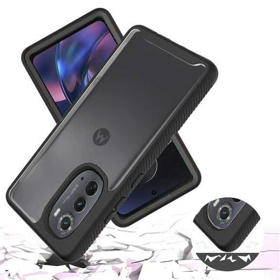 For Motorola Moto Edge 2022 Clear Dual Layer Rugged Bumper Frame Heavy Duty Defender Hybrid Shockproof Rubber TPU Cover ,Xpm Phone Case [ Black ]