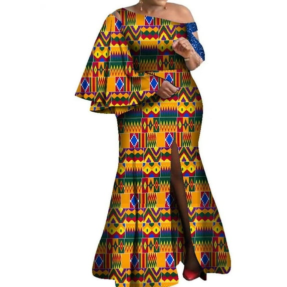 African Dresses For Plus Size Women 4XL One Sleeve Clothing WY8237