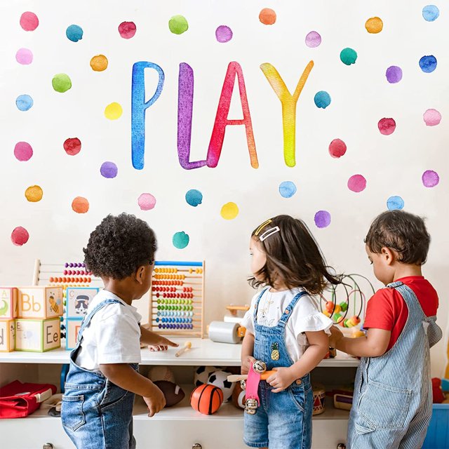 Pegatinas de pared con lunares para sala de juegos de niños, juego de acuarela