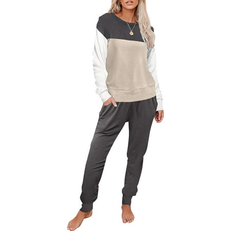 

HAN Womens 2022 Colock Block/Striped/Tie Dye Print Pajama Sets Long Sleeve Pjs Sleepwear Lounge Sets with Pocketed