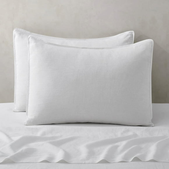 SHILIU-Linen Pillow Cases Standard Sham - 20 x 26 Inch Bed Pillow Protector Cover Set of 2 Bedding Cooling Neutral Pillowcase Shams White