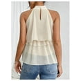 thumbnail image 4 of YUGYXL Women's Layered Ruffle Hem Sleeveless Halter Chiffon Blouse Flowy Tank Tops Beige S, 4 of 5