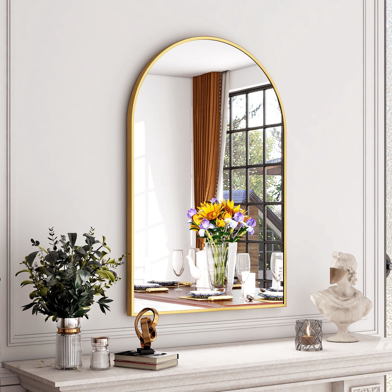 SHATTERVUE 24"x 16.1" Arched Vanity Mirror Bathroom Mirror Wall Mounted, Gold