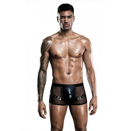WEAIXIMIUNG Men Underwear Men's Taste Wild Imitation Leather Black Underwear Nightclub Performance Men's Underwear Boxers