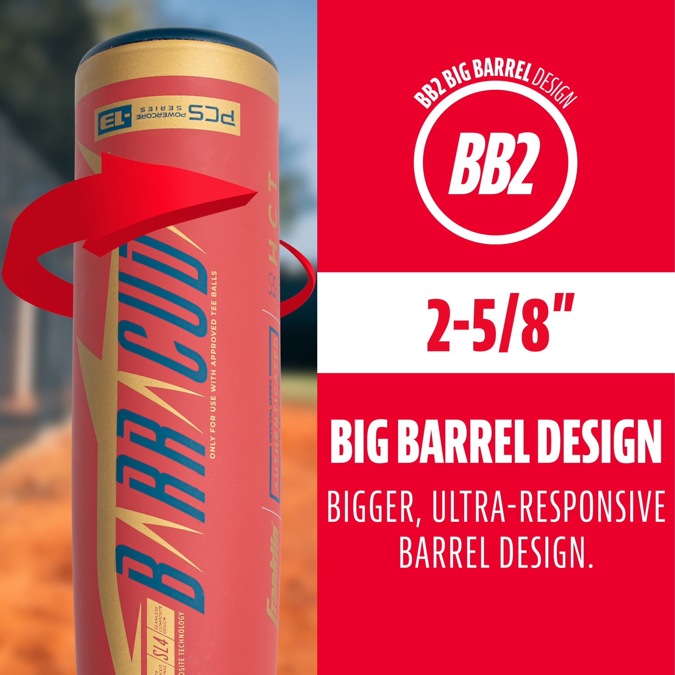Franklin Sports Barracuda 1300 Youth Composite Teeball Bat, 24 in/11 oz, Drop -13, Red