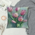 thumbnail image 2 of JEUXUS Aesthetic Decorative Watercolor Effect Pink Tulip Bouquet Floral Botanical Rustic Scenic Colorful Multicolor Plush Pillowcase White, 2 of 5