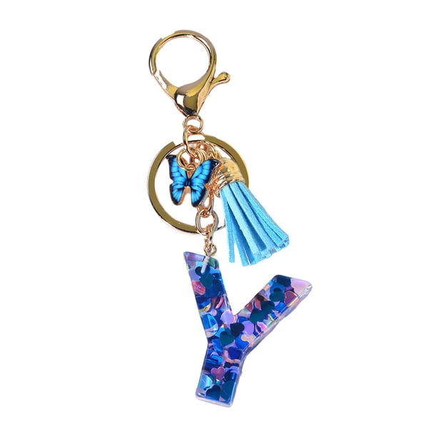 Minnieouse Llaveros con letras personalizadas, llavero con alfabeto portátil y ligero, llavero con borlas Accesorios de disfraces Y