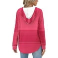 thumbnail image 2 of ZUKMRJPC Women's V Neck Striped Sweatshirt Fall Trendy Button Up Long Sleeve Drawstring Hooded Pullover Lightweight Soft Cotton Tops, 2 of 5