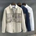 thumbnail image 4 of Camisas para hombre Camisa azul geométrica de gran tamaño para hombre Venta de alta calidad Lujo Nuevo en estilo coreano Moda 2024 con mangas Algodón I, 4 of 5