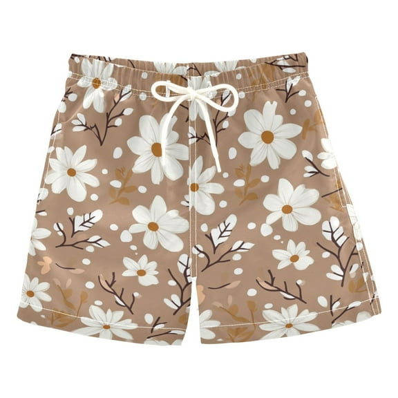 Daisy on Brown Boys Swim Trunks Quick Dry Boy Swim Shorts for 3-14 Years