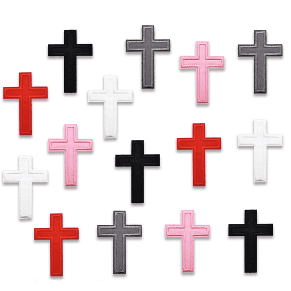 Mioerouu 30Pcs Cross Iron On Embroidered Patches, 5 Colors 6Pcs Each Religious Cross Sew On Applique Patches for Clothes Jackets Shirts Jeans Backpacks Repair Decor