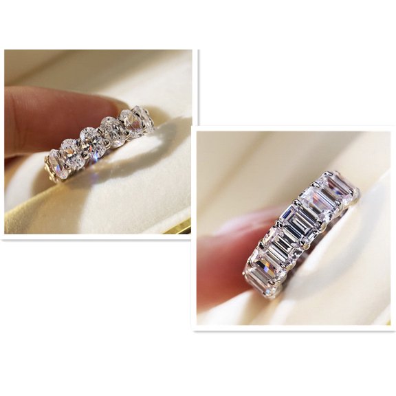 Womens Diamond Cut Zircon Ring Sterling Silver Inlaid Wedding Engagement Jewelry Elegant Gift For Her Style Up