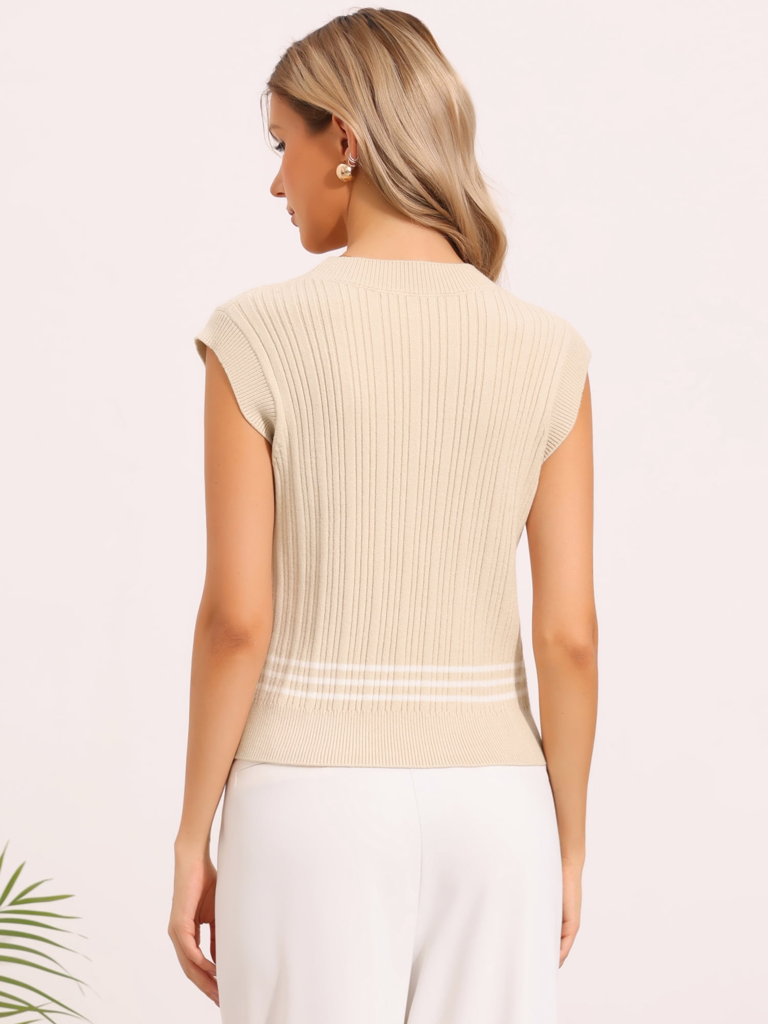 DARING DIVA Women's Sleeveless Crew Neck Casual Knitted Sweater Top XS Beige