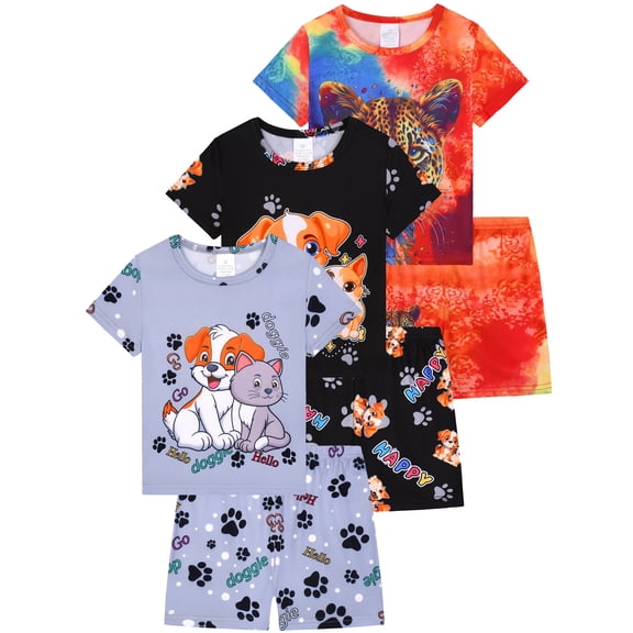 QEFJNO 3-12Y Kids Boys Pajamas Set 2 PCS Short Sleeve Top and Shorts Pants for Toddler Boys Dog Pjs Summer