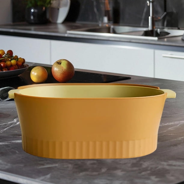 Cesta Grande De Plástico Para Filtro De Fregadero, Cesta De Drenaje Doble Para Frutas Y Verduras, 34 X 22 X 12 Cm, Cesta De Almacenamiento De Grado Alimenticio Verde Y Amarillo Con Acabado