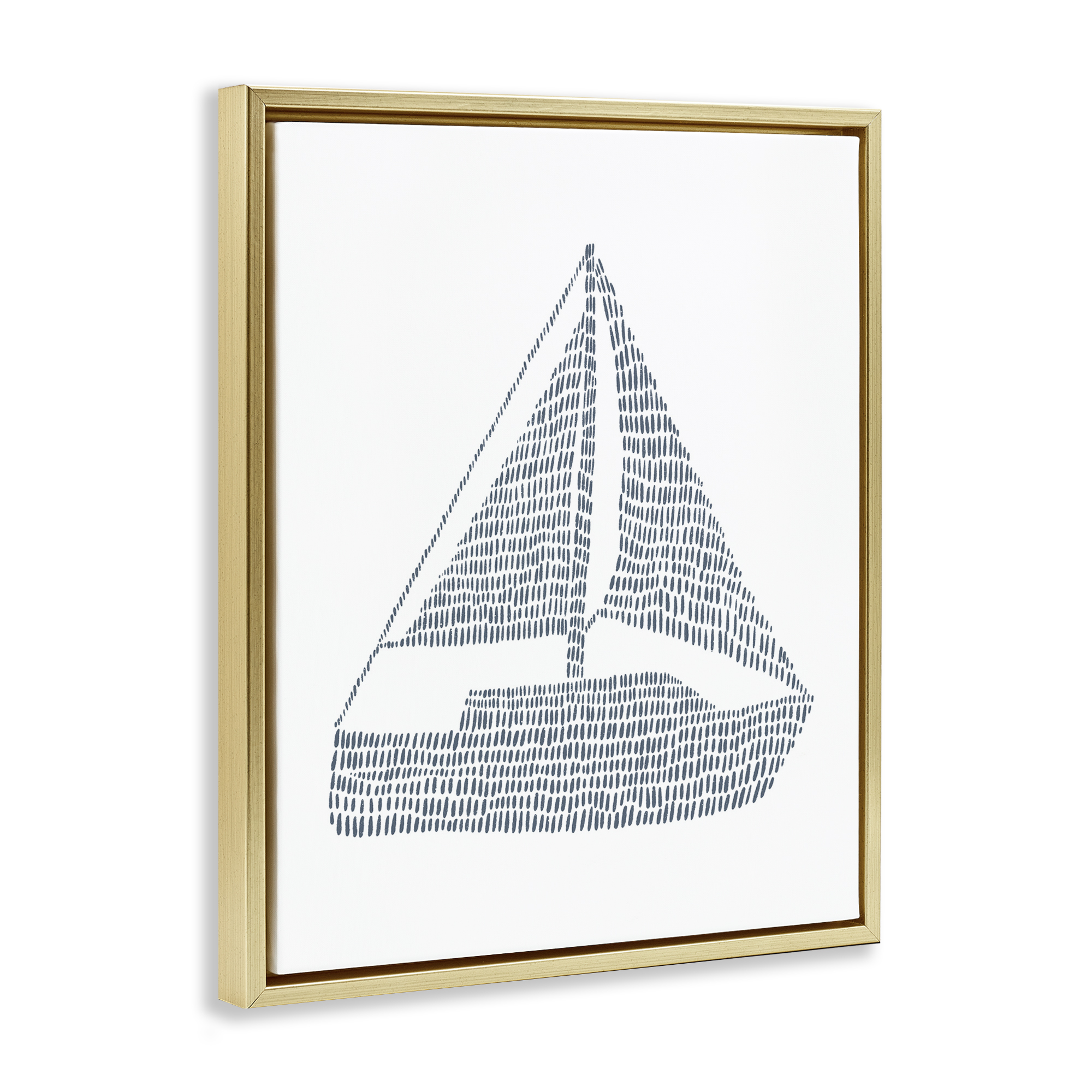 Stupell Industries Minimal Boat on White Coastal Painting Gold Floater Framed Canvas Art Print Wall Art, 17 x 21