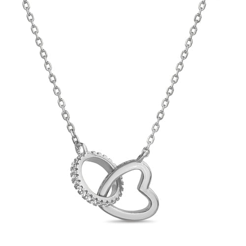 Sterling Silver CZ Interlocking Heart & Ring Necklace
