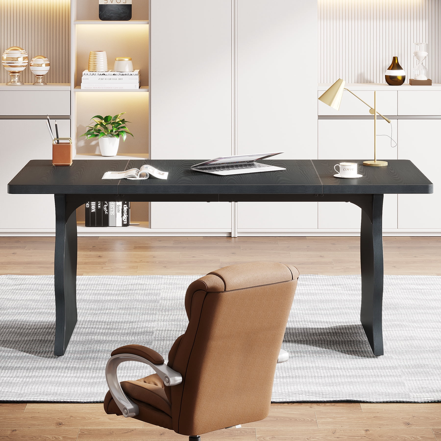Tribesigns Large Executive Table for 1-2 Person, Modern 63-Inch Computer Desk with Sturdy Legs for Home Office , Black