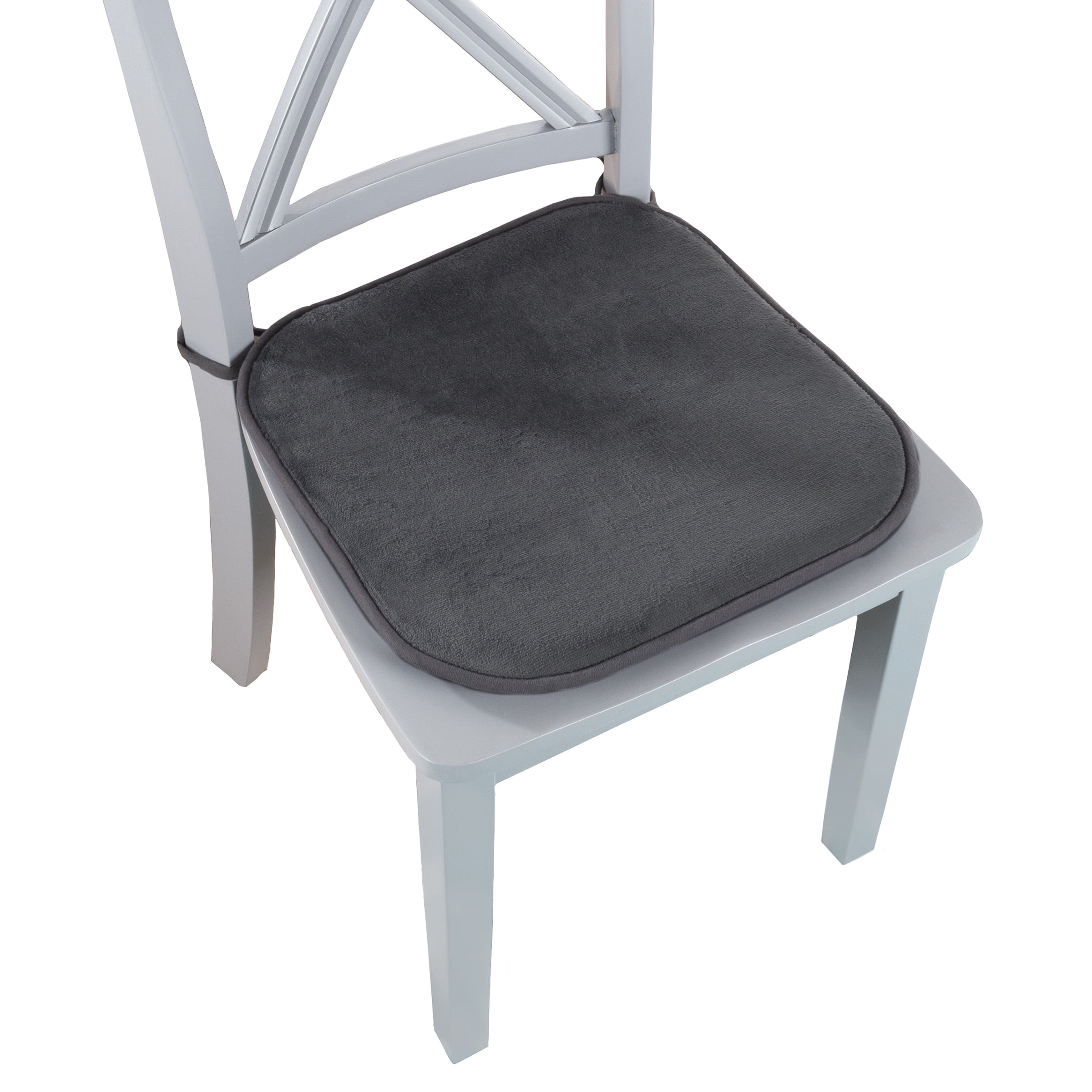 Memory Foam Chair Cushion-Square 16Â”x16.25Â” Plush Chair Pad with Ties and PVC Dot Backing for Kitchen, Dining Room, or Porch by Lavish Home (Charcoal)