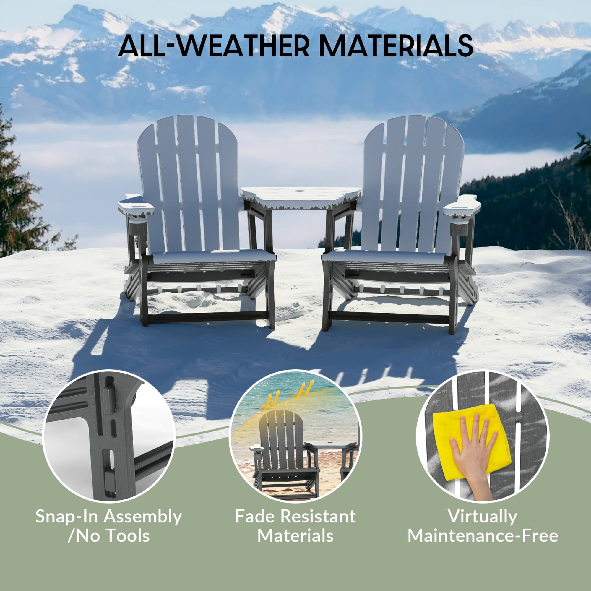WestinTrends Azura Outdoor HDPE Adirondack Chairs With Connecting Table Tray (Set of 2), Gray