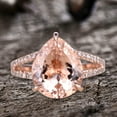 thumbnail image 2 of 11x8mm Pear Shape 4 Carat Morganite Engagement Ring Diamond Moissanite Wedding Ring 10k Rose Gold Big Stone Split Shank Claw Prongs, 2 of 9