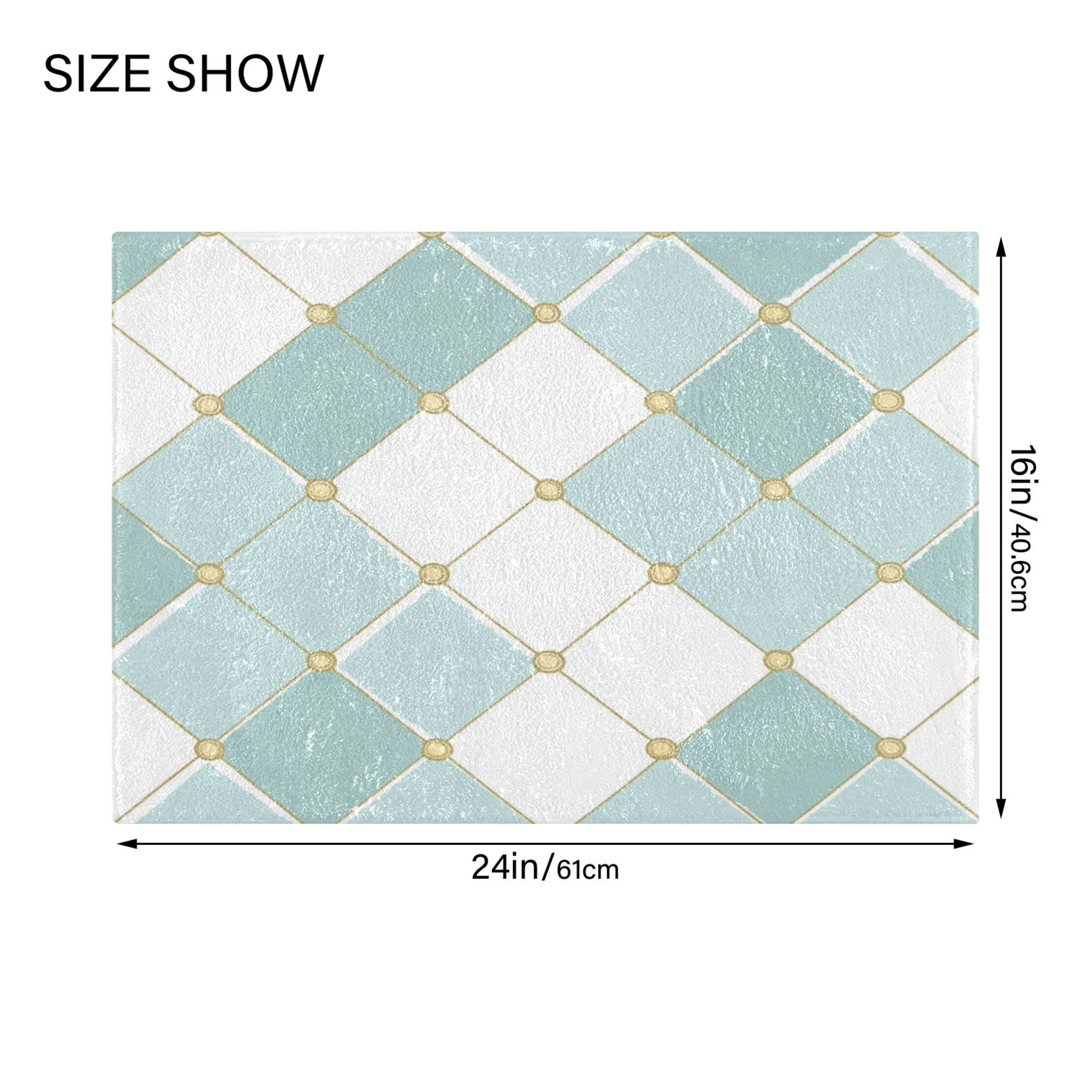 2 Piece Soft Bathroom Rug Set Pastel Teal Diamond Plaid Bath Mat and U-Shaped Toilet Contour Rug (16"x24"+20"x24")