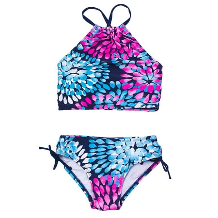 2 Pcs Girl Swimwear Preppy Bathing Suit Floral Tops Drawstring Bikini Old Time Swimsuit Bottoms Suit Girls Suit Girls Bikini New Split Girls Bathing Suits Cover Up Water Drop Print Bikini