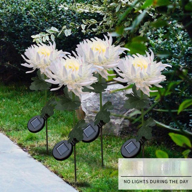 Luz De Suelo De Crisantemo Luz de suelo de crisantemo con energía solar, decoración de jardín al aire libre (blanco)