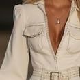 thumbnail image 4 of MORTTIC Women's Solid Color V-Neck Dress with Puff Sleeves & Fringe Flowy Boho Tunic Dress with Button Pocket White，S, 4 of 8