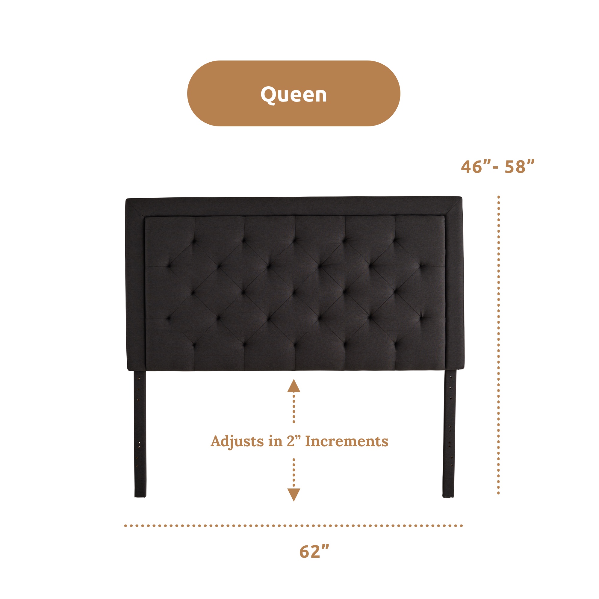 Rest Haven Medford Rectangle Upholstered Headboard with Diamond Tufting, Queen, Charcoal - image 2 of 11