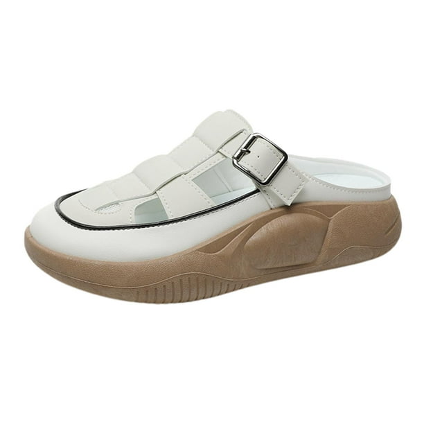 Sandalias de mujer, ligeras, modernas, para casa, para el suelo, planas beige 35