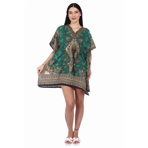 Women’s Short Viscose Kaftan – Bohemian Print | Lightweight, Stylish, Beachwear & Loungewear Cover Up | Free Size