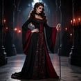 thumbnail image 6 of KICILVS Vampire Costume Women High Collar Long Trumpet Sleeve Corset Lace up Maxi Dress Gothic Queen Cosplay Outfit, 6 of 8