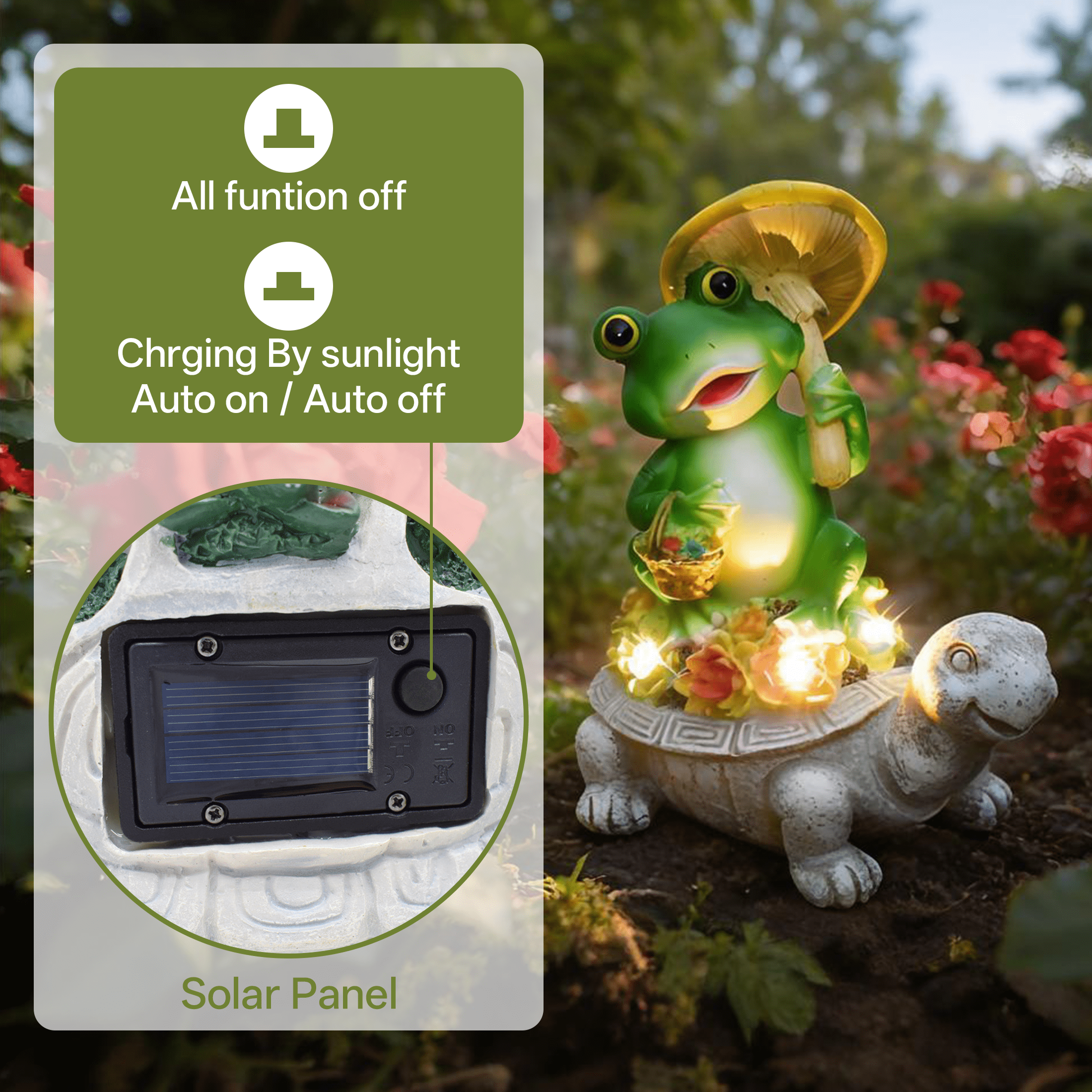 XIBUFE Turtle Frog Garden Statues Solar Garden Decor LED Light, Cute Outdoor Statues Garden Decor for Outside, Solar Garden Statues Waterproof Resin Yard Lawn Patio Fence Walkway Garden Decor