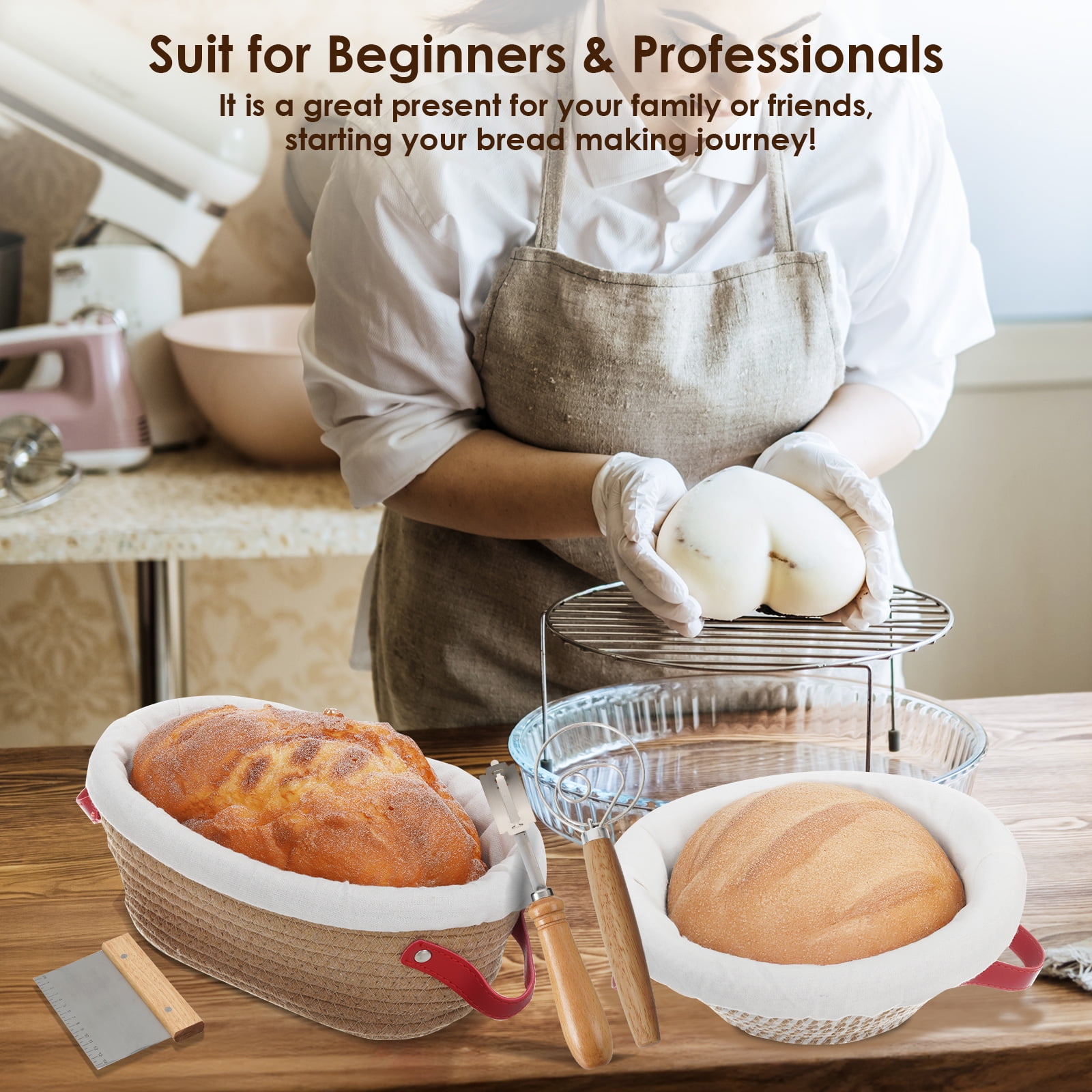 Banneton Bread Proofing Basket Sourdough Bread Baking Supplies with 9 Inch Round 10 Inch Oval Banneton Baskets