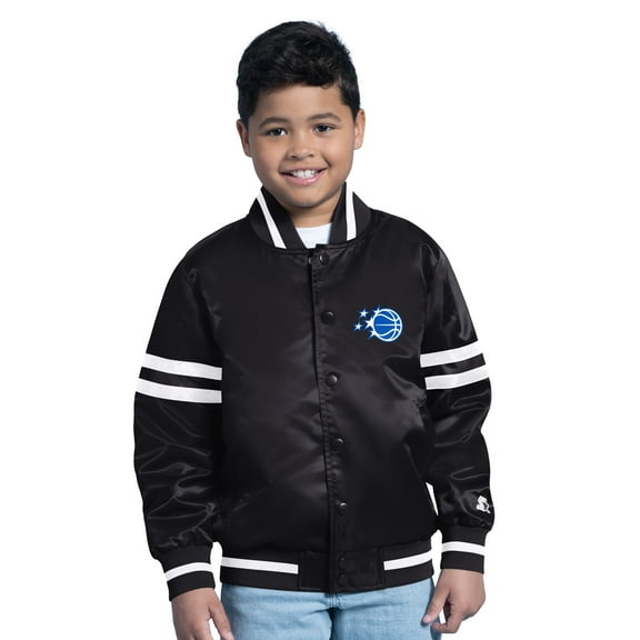 Youth Starter  Black Orlando Magic Satin Full-Snap Varsity Jacket
