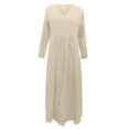 thumbnail image 4 of LLYwey s Cocktail Party Dresses for Women V-Neck Solid Color Loose Casual Fashion Long Sleeve Dress New Maxi Dresses White M, 4 of 6