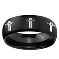 thumbnail image 2 of Multiple Christian Cross 8MM Dome Brush Black Polish Edge Tungsten Men Ring, 2 of 2