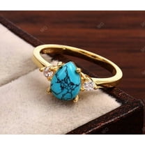  turquoise ring , Pear shape halo turquoise Diamond engagement ring, Bridal Three Stone ring, Anniversary Gift, December Birthstone.