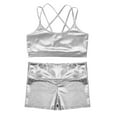 thumbnail image 3 of Hansber Kids Girls 2Pcs Sports Gymnastics Dance Outfits Metallic Crop Top Dance Bralette Vest with Shorts Set Silver 16, 3 of 5