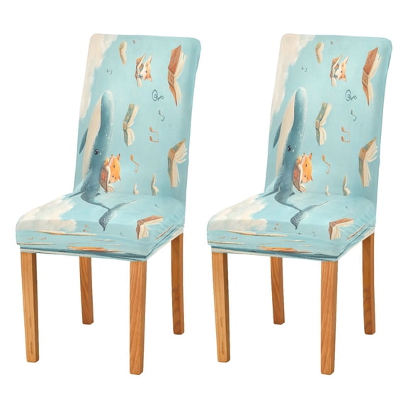 Chair Protector Cover Dining Chair Slipcovers Pack of 2, Removable Washable Seat Cover for Dining Room Wedding Fox and Whale Carrying Books