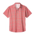 thumbnail image 5 of Fabrcox Mens Button Down Shirt Short Sleeve Plaid Collared Mens Fishing Shirt Summer Color Block Breathable Sun Shirts for Men Red 4XL, 5 of 6
