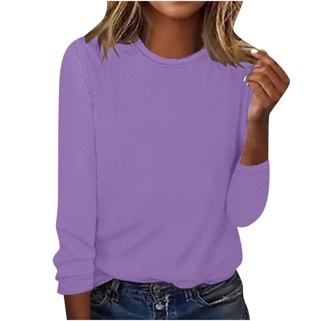 CEHVOM Blouse d'Été Décontractée à Manches Longues pour Femmes Col Rond Hauts Unis T-Shirt Liquidation
