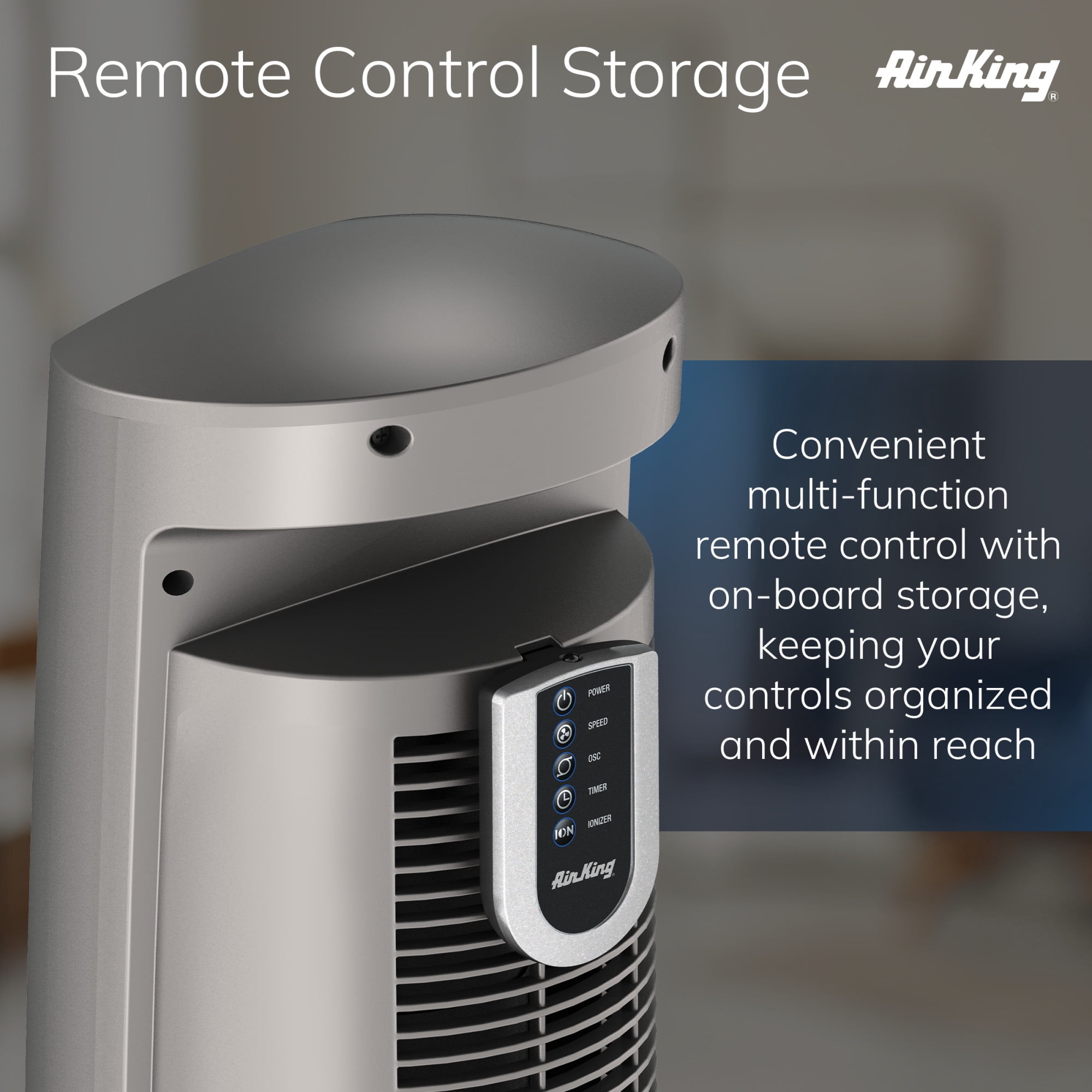 Air King Wind Curve 42" 3 Speed Fresh Air Ionizer Tower Fan with Remote Control, 9554